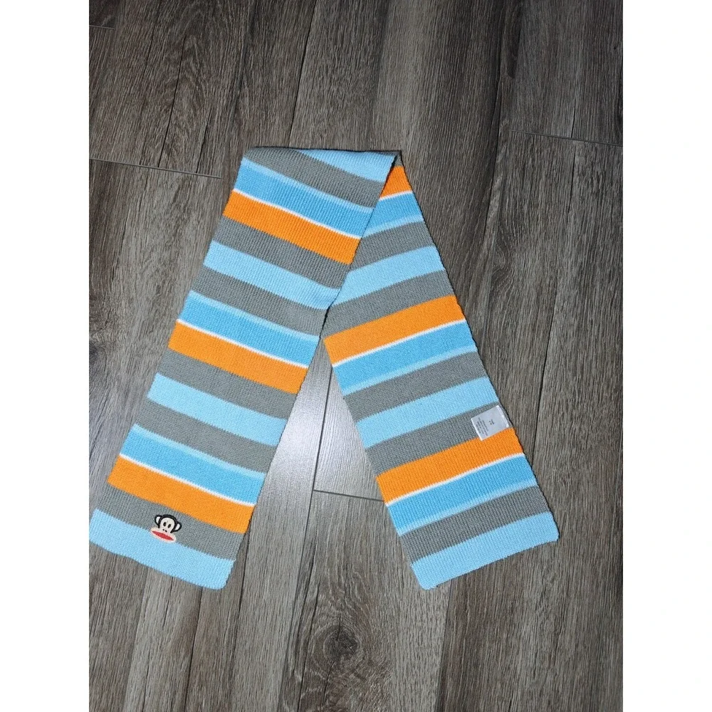 Paul Frank Kids Youth 4-16 Striped Scarf Orange‎ Blue Gray Monkey Logo